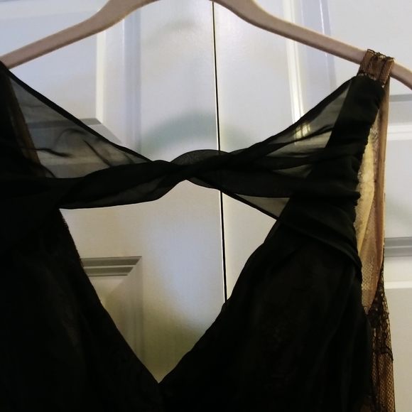 ABS Allen Schwartz Silk & Lace Gown Blk & Nude, Sz 8 torn hem - Picture 10 of 13